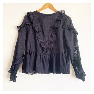 H&M Blue Peplum Ruffled Long Sleeves Top Shirt Size Small